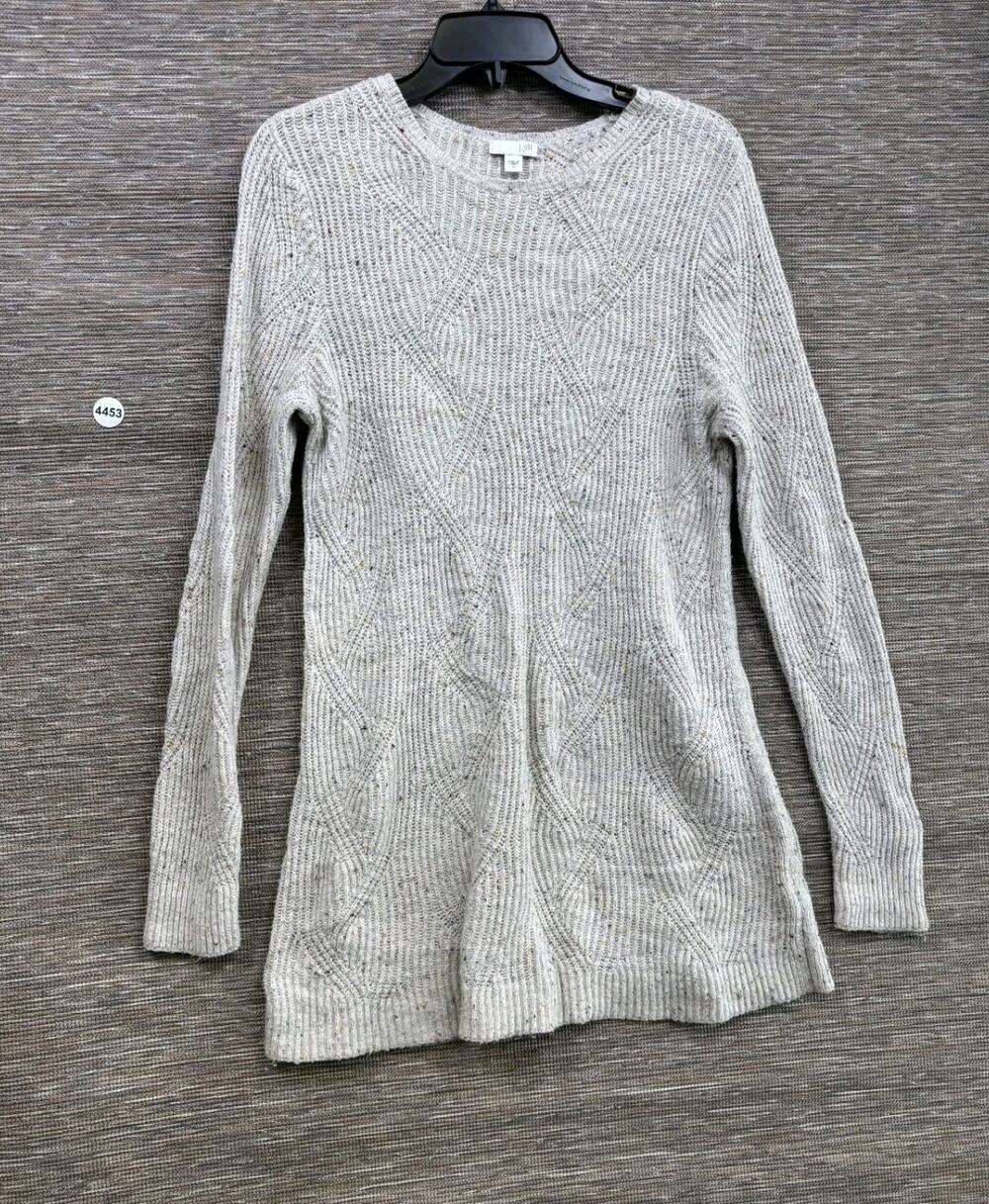 J Jill Cable Knit Sweater Womens Size S Oatmeal Tweed Cotton Blend Pullover